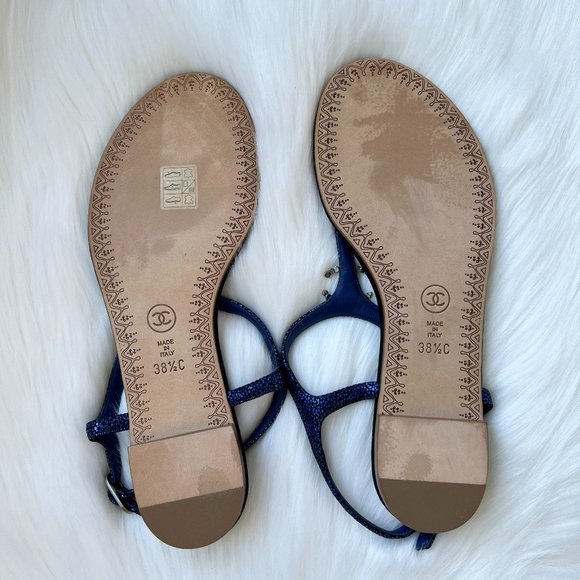 CHANEL Women's Blue Thong Ankle Strap Sandal Size 38.5 - Picture 6 of 7